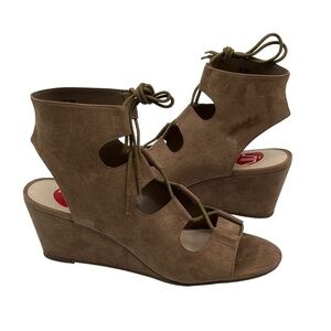 Wedge Almond Loraine Lace Up Cork Memory Foam Leather Heels Size 7 1/2 Women's